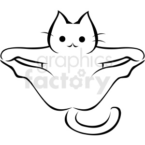 clipart - black and white cartoon cat doing yoga extended angle pose vector.