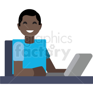 black guy on computer flat icon vector icon clipart.