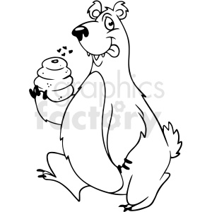 clipart - cartoon bear eating honey black white vector clipart.
