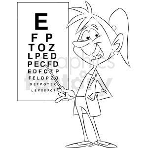 black+white cartoon woman female girl doctor eye vision chart character optometrist