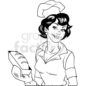 clipart - black and white retro female chef vector clipart.