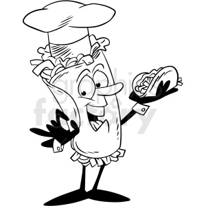 clipart - black white taco cartoon character vector clipart.