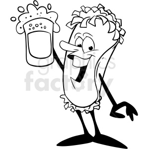 black white taco cartoon character drinking beer vector clipart