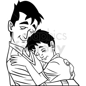 clipart - black white child hugging father vector clipart.