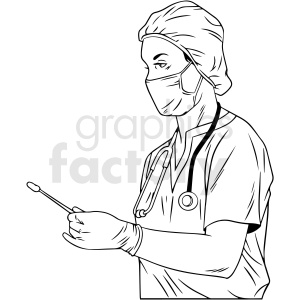 clipart - black and white medical nurse vector illustration.