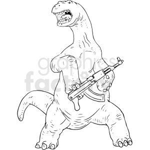 dino holding ak gun black and white tattoo design vector clipart. Commercial use image # 412980