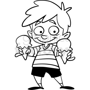 clipart - black and white boy holding ice cream cones vector clipart.