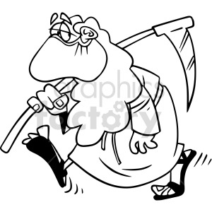 clipart - black and white 2020 father time wearing mask walking slow and depressed vector clipart.