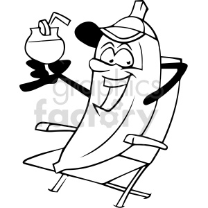 cartoon black and white banana sitting in lounge chair clipart .