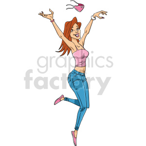 happy cartoon female removing mask clipart .