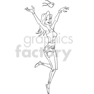 clipart - black and white cartoon teenage girl removing mask vector clipart.