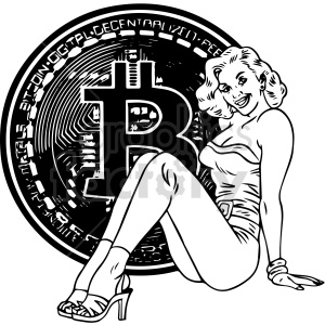 black and white bitcoin girl clipart .