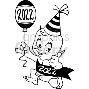 clipart - black and white baby new year 2022 vector clipart.