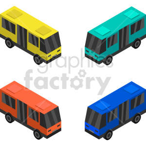 buses isometric vector graphic bundle clipart.