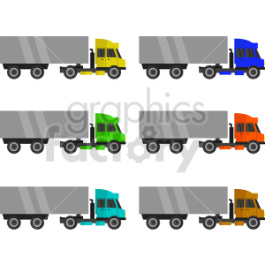 semi trucks isometric vector graphic bundle clipart.