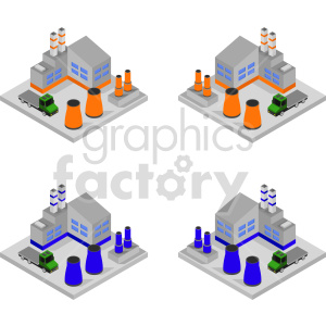 isometric factory bundle vector graphic clipart.