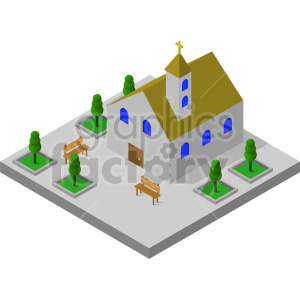 small church isometric vector graphic clipart.