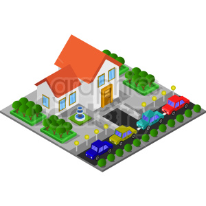house on street isometric vector graphic clipart.