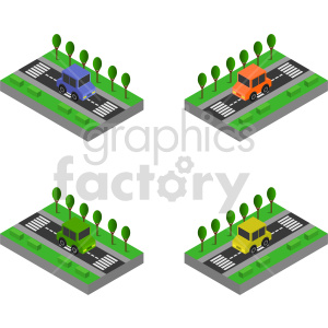 car on road isometric vector graphic clipart.