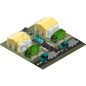 military base with road isometric vector graphic clipart.