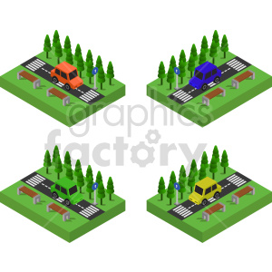 cars on road isometric vector graphic bundle clipart.