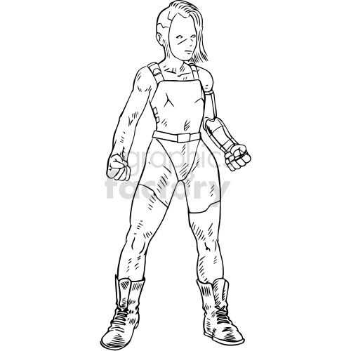 black and white cyberpunk girl vector clipart .