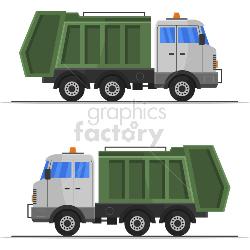 city garbage trucks vector graphic clipart.