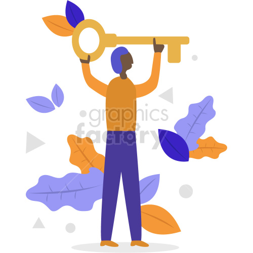 black person holding large key vector graphic illustration