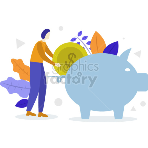 person loading piggy bank vector graphic illustration clipart.