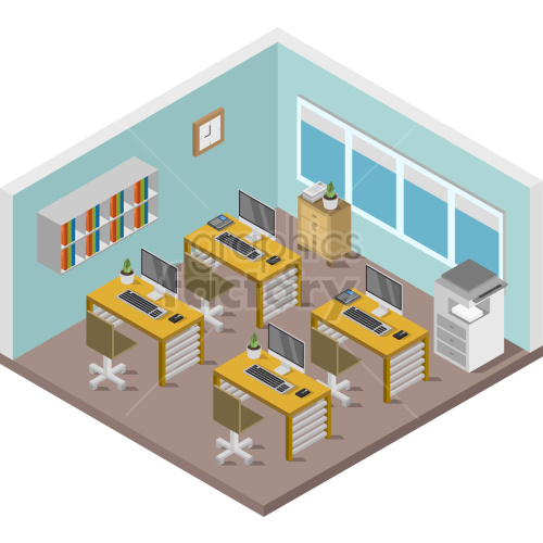 isometric office room vector clipart .