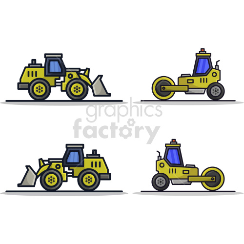 construction vehicles steam+roller tractor front+end+loader excavator