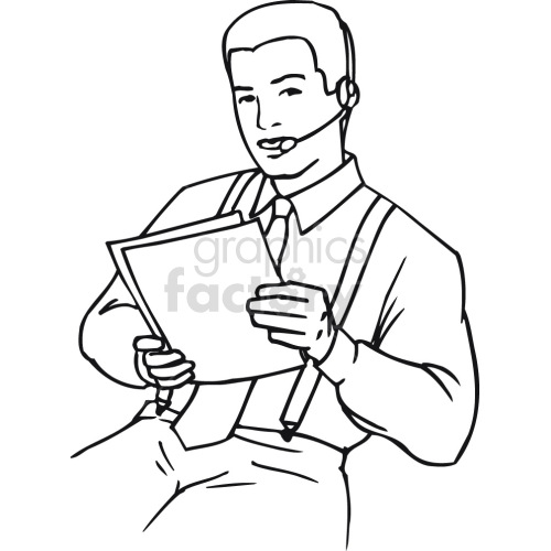 man chatting on headset black white clipart. Commercial use image # 418562