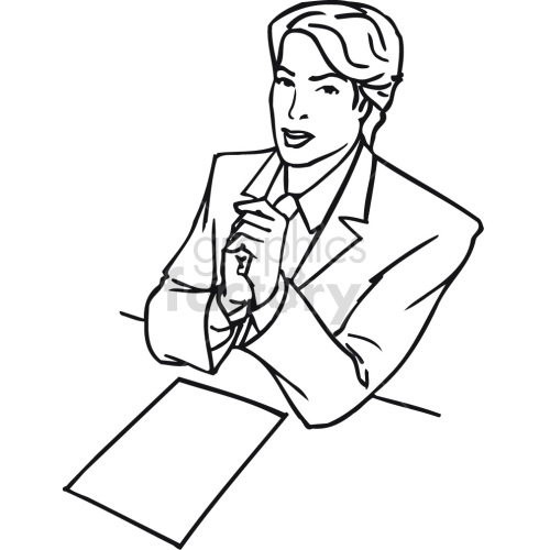 business woman with documents black white clipart.