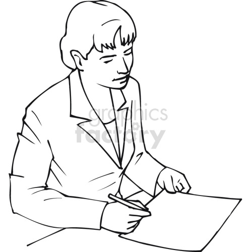 business woman reading document clipart black white .