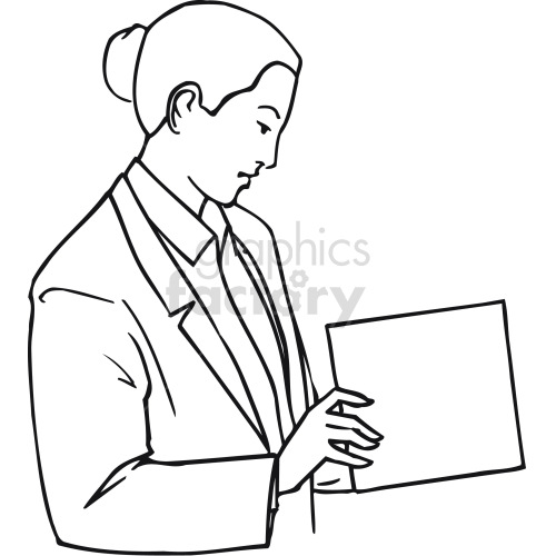 female lawyer reading book black white clipart.