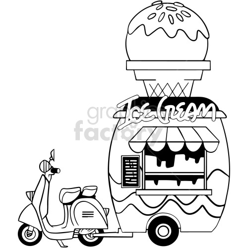 black and white cartoon ice cream cart clipart #418786 at Graphics Factory.