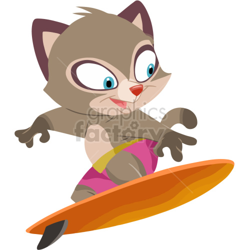 cartoon cat surfing clipart