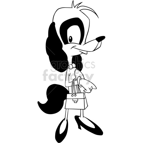black and white cartoon dog holding a purse clipart