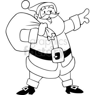 black and white santa holding gift bag vector clipart