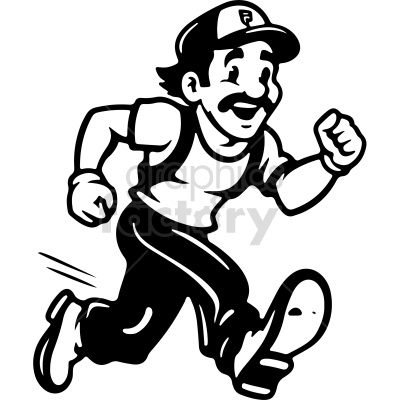 black and white plumber running cartoon vector clip art