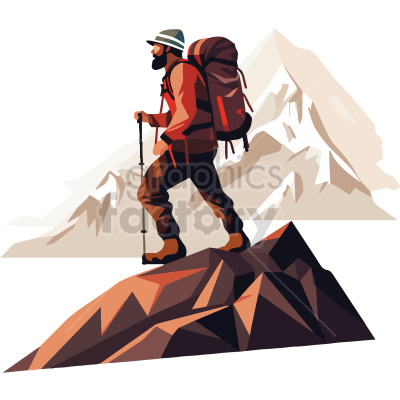 man hiking on mountain vector clipart