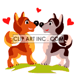 Two 2 puppies rubbing noses and wagging tails clipart.