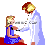 Animated doctor giving a little girl a physical clipart.