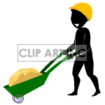 Animated shadow man pushing a wheelbarrow. clipart.
