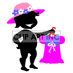 Animated black and white woman waving a spring dress wearing a sunhat clipart.