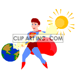 clipart - Super hero trying to block earth from the suns rays.