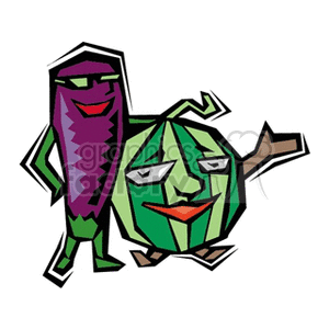 Egg Plant and Watermelon are Happy Friends clipart.