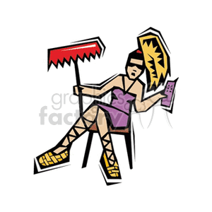 Spunky teenager posing with cell phone and rake clipart.