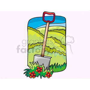Shoving digging into grassy field background. Commercial use background # 128686