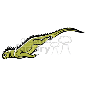 The image is a simple, stylized representation of a lizard. The lizard is drawn in a side profile and appears to be in motion with its tail extended behind it. It's a graphical illustration with limited colors, primarily green and black.